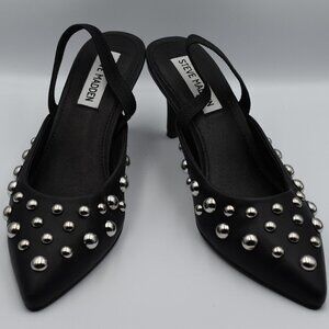 Brand New Steve Madden Black Sling Back Stiletto Pumps with Silver Tone …